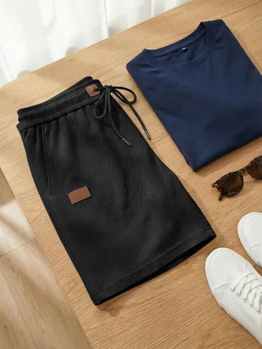 Miniatura 6 de JMIERR pantalones cortos casuales de 5"/ 7" para hombre, con cintura elástica de estilo gofrado, cordón de ajuste, pantalones cortos