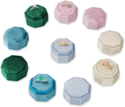Miniatura 7 de MYEBIUAI Caja para anillos de boda, 3 ranuras de alta calidad, caja de regalo de almacenamiento de anillo de terciopelo, caja de regalo para anillo