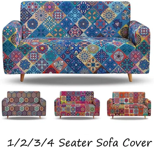 Miniatura 4 de Funda elástica para sofá con estampado bohemio, funda elástica para sofá floral con mandala, protector universal de muebles para sillón