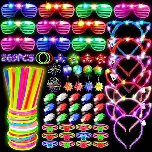 MIBOTE 269 piezas de juguetes con luz LED, recuerdos de fiesta que brillan en la oscuridad, suministros de fiesta para niños y adultos, Halloween