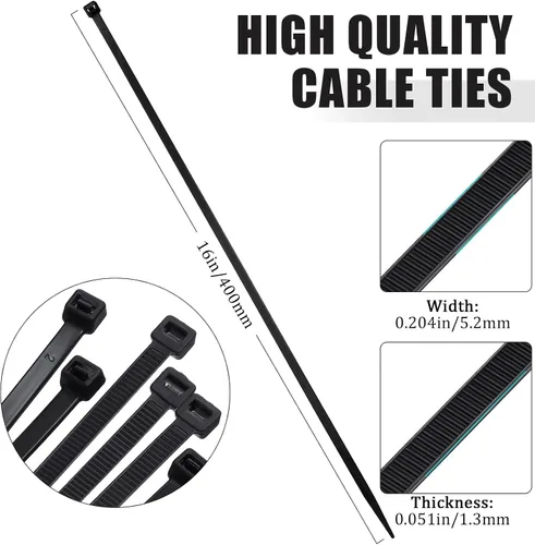 Miniatura 2 de 500 bridas grandes de nailon de 16 pulgadas con resistencia a la tracción de 60 libras, autobloqueante para uso en granjas en interiores y Negro