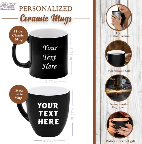 Miniatura 2 de My Personal Memories Taza de café con leche grabada personalizada y taza de té personalizada con su texto (negro)