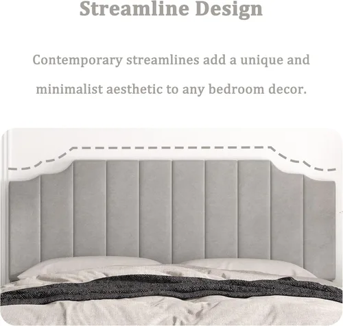 Miniatura 7 de Befurtori Cabecera Solo Tamaño King, Cabecera de Terciopelo Montada en Pared King para Cama Ajustable Cabecera Moderna Tapizada Fácil Montaje, Gris