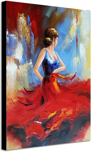 Wieco Art Falda voladora abstracta bailando gente al óleo sobre lienzo, arte de pared para sala de estar, dormitorio, decoración del hogar,