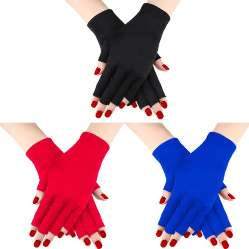 Miniatura 8 de Syhood 3 pares de guantes de luz UV para lámpara de uñas de gel, guantes de manicura, guantes anti UV sin dedos, protegen las manos de la lámpara
