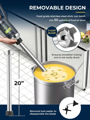 Miniatura 4 de Licuadora de inmersión comercial Mezclador de mano Mezclador de velocidad variable resistente 4000-16000RPM con eje extraíble de 20 pulgadas