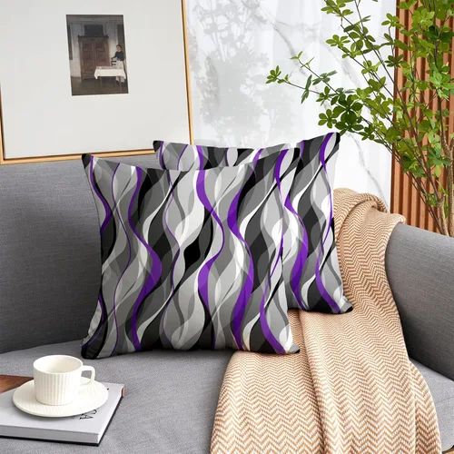 Miniatura 2 de Juego de 2 fundas de almohada gris y negro en blanco para sofá de sala de estar, fundas de cojín de líneas geométricas modernas para decoración