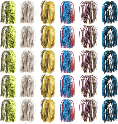 Goture Silicone Jig Skirts, 24pcs/30pcs Bass Fishing Jigs Spinnerbait Skirts Replacement Kit,5 Colors Silicone Skirts for Fishing Lures, Football