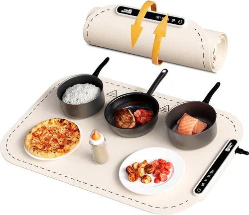 Miniatura 10 de Magic Mill Tapete de calentamiento para alimentos – Bandeja de calentamiento eléctrica XL premium, 3 niveles de temperatura, superficie de silicona