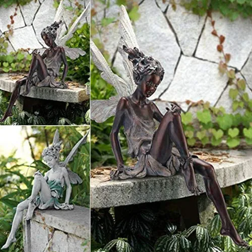 Miniatura 6 de EKDJKK Estatua de hada sentada para jardín, adorno de resina, manualidades, paisajismo, patio, decoración de parque, césped, hogar, patio, jardín