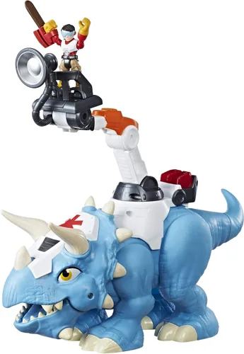 Miniatura 3 de Playskool Chomp Squad Doc Tops and Sam Scrubs, juguete de dinosaurio Triceratops y figura de acción de héroe, juguete de ambulancia para niños de 3
