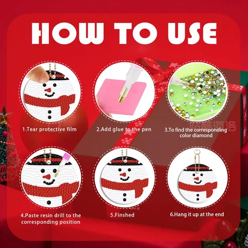 Miniatura 3 de Kit de llavero de diamante de Navidad DIY, 12 piezas, llavero de arte de Navidad, adorno colgante de diamante 5D, decoración artesanal