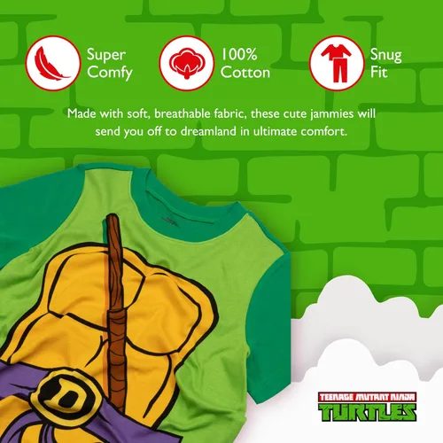 Miniatura 3 de Nickelodeon Conjunto de pijama de algodón ajustado de 2 piezas para adultos, tortugas ninja mutantes