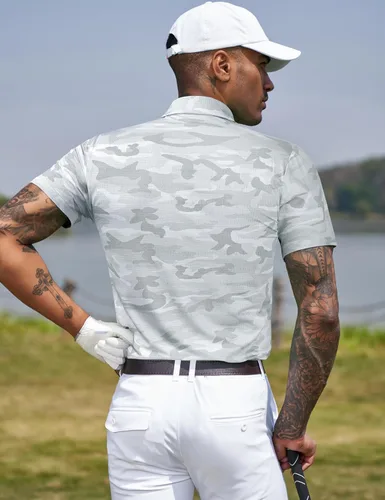 Miniatura 158 de TAPULCO Camisetas tipo polo de secado rápido para hombre, diseño de camuflaje, atléticas, ligeras, transpirables, casuales, para golf