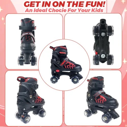 Miniatura 6 de Patines de Ruedas para Niños y Niñas, Ajustables 4 Tamaños Patines de Ruedas Cuádruples para Niños y Jóvenes con Ruedas que se Iluminan para Negro