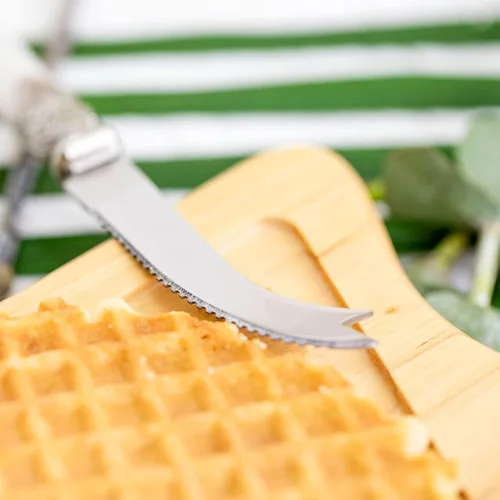Miniatura 4 de Juego de cuchillos de queso de 4 piezas con caja de regalo, cuchillo de acero inoxidable con mango de perla, adecuado para fiestas y festivales