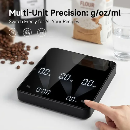 Miniatura 5 de Partyreal Báscula digital de café de cocina, báscula delgada con tara, unidades g/oz/ml, pantalla retroiluminada, recargable USB-C (cable incluido)