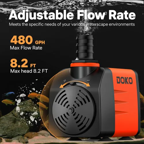 Miniatura 2 de DOKO Bomba de agua sumergible de 480 GPH, bomba de agua de fuente con cable de alimentación de 6 pies y 3 boquillas, 35 W, bombas de estanque ultra