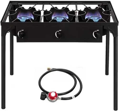 Miniatura 7 de Bonnlo Estufa de gas de propano portátil de 2 quemadores para exteriores, quemador de hierro fundido resistente con patas de soporte desmontables