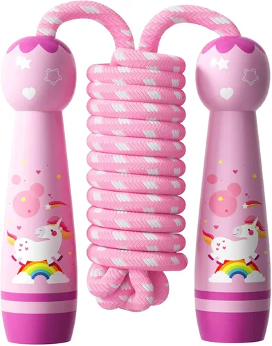Cuerda de saltar para niños, cuerda de saltar trenzada de algodón ajustable con mango de madera para niños pequeños, fitness, entrenamiento,