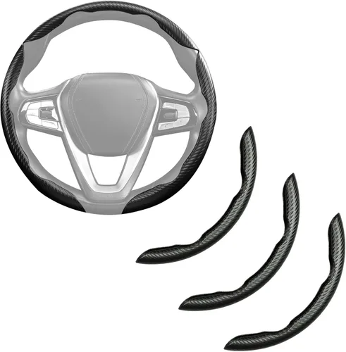 Miniatura 10 de Cubierta de volante de fibra de carbono, juego de accesorios de volante de coche con cierre de presión 3 piezas, protector antideslizante