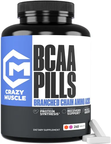 Crazy Muscle Píldoras BCAA de 3000 mg (suministro de 2 meses) con la proporción óptima de 2:1:1 de aminoácidos de cadena ramificada para la