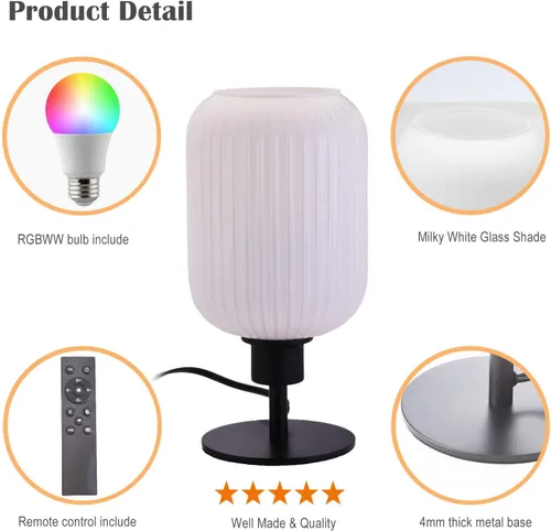 Miniatura 6 de Lámpara de mesa de cristal de mediados de siglo,Lámpara de escritorio regulable,Bombilla LED incluida,Cambio de color RGB remoto,Vidrio acanalado
