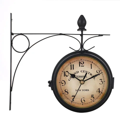 Miniatura 10 de Eforcase Reloj de pared retro de doble cara, estación de reloj de pared de doble cara, reloj colgante de esfera retro, reloj decorativo de cuarzo