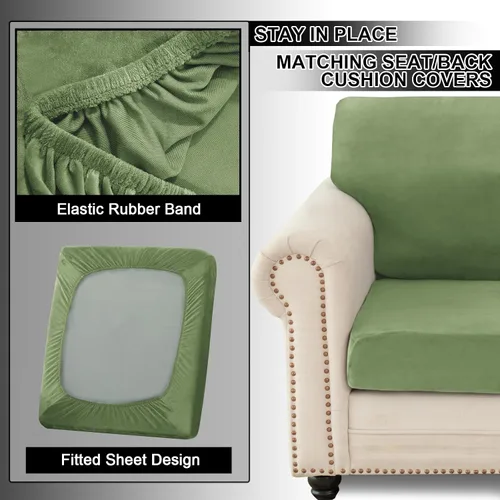 Miniatura 5 de UNBBRRL Fundas de sofá de 3 piezas para sofá, funda de terciopelo elástico para sillón con 1 funda de cojín de asiento y 1 funda de respaldo
