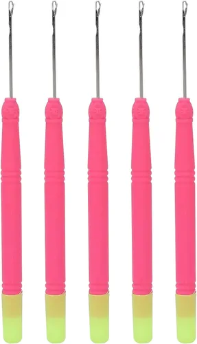 Miniatura 7 de 5 ganchos de plástico para extensiones de cabello, juego de ganchillo, herramienta de gancho para trenzar el cabello (rojo rosa #2)