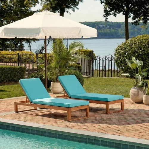 Miniatura 3 de SAFAVIEH Exterior - Solano Chaise Lounge Chair - Marrón y Aqua - Madera maciza con cojín - Diseño de respaldo ajustable - Ideal para patio, terraza