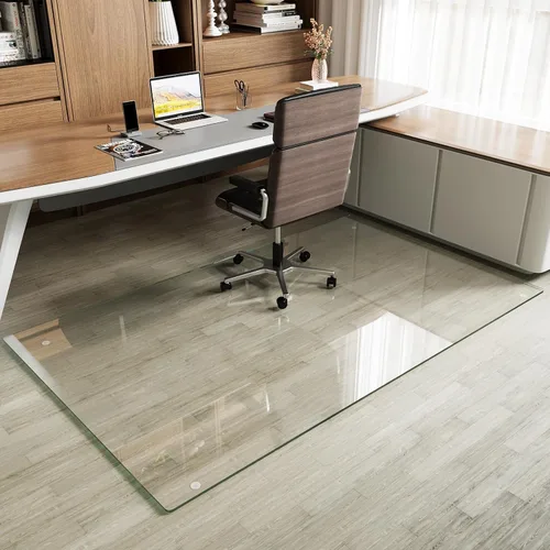Miniatura 11 de Koonmi Tapete para silla de vidrio templado para suelos de madera dura y alfombras, 30 x 55 pulgadas, protector de piso de oficina transparente