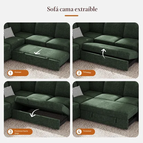 Miniatura 7 de Vesgantti Sofá Seccional con Cama de 88.4" con Cama Extraíble, Sofá Seccional Modular en Forma de L de 5 Asientos con Almacenamiento, Cómodo Sofá