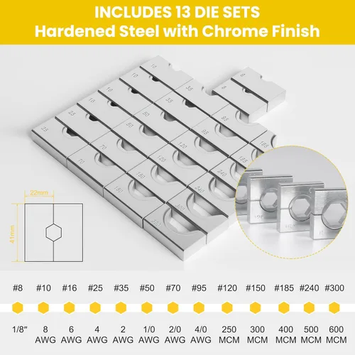 Miniatura 4 de Herramienta de Prensado de Alambre Hidráulico de 16 Toneladas, Terminal de Cable de Batería con 13 Pares de Troqueles, Herramienta de Prensado