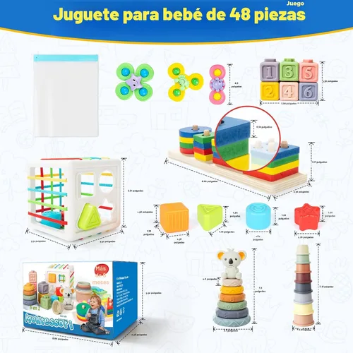 Miniatura 8 de Juguetes para bebés de 6 en 1 de 6 a 12 meses, juguetes Montessori para bebés de 6-12-18 meses, anillos de apilado de bloques de juguetes