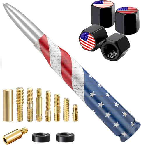 Antena de bala de la bandera americana para coche y camión con tapas de válvula, antena universal para GM Chevy Silverado 1500 2500 3500 HD