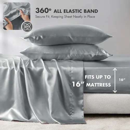 Miniatura 160 de Madison Park Essentials - Juego de sábanas de satén de lujo y sedoso con brillo natural, bolsillo elástico de 14 pulgadas para colchones de hasta 16