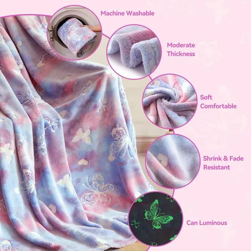 Miniatura 5 de Manta que brilla en la oscuridad, regalos de mariposa para niñas, manta suave de 3, 4, 5, 6, 7, 8, 9, 10 años, juguetes para niñas de 6 a 8 años