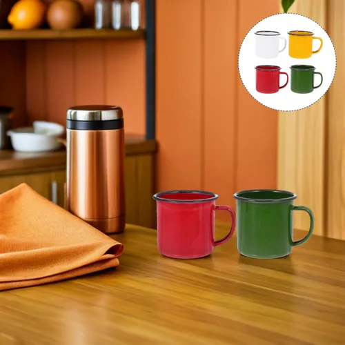 Miniatura 4 de SHOWERORO Taza esmaltada vintage de 2.55 pulgadas, taza de té retro para café, taza de agua ligera con mango antideslizante para hogar, oficina