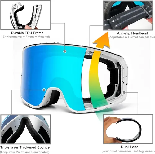 Miniatura 5 de SPOSUNE Gafas de esquí sobre gafas con doble lente Gafas de nieve antivaho anti-UV para hombres, mujeres, jóvenes, esquí, motos de nieve Lente