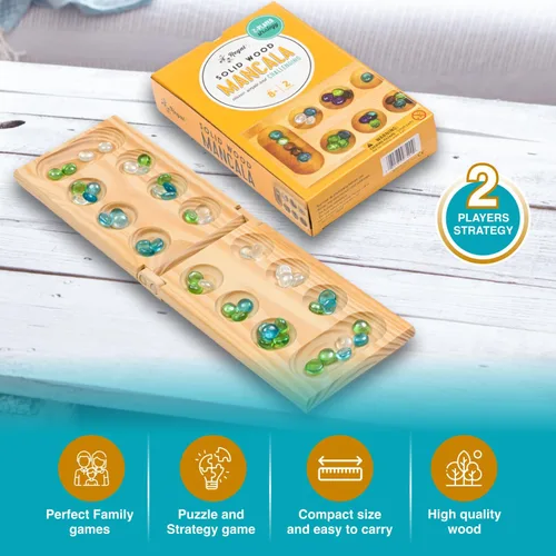 Miniatura 4 de Juego de mesa Mancala de Regal Games - Divertido juego de mesa clásico con tablero de madera para adultos y niños - 48 cuentas de Mancala de cristal