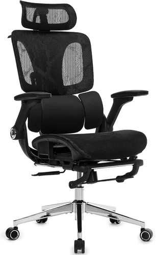 Silla de oficina ergonómica de malla con reposapiés, silla de escritorio de respaldo alto con reposabrazos 4D, soporte lumbar dinámico de 3 zonas,