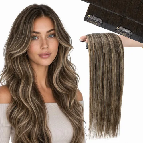 Miniatura 34 de Moresoo - Extensiones de cabello humano con pinzas, sin costuras, con trama, de poliuretano, invisible, cabello humano real, color rubio platino, 7