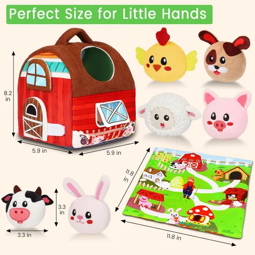 Miniatura 4 de Avesa Juguetes para bebés de 6 a 12 meses, juguete suave de granero con animales de granja de peluche, sonajero, juguetes Montessori para bebés de 6