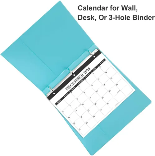 Miniatura 4 de Calendario 2026 para carpeta de 3 anillas, calendario de pared de enero de 2026 a diciembre de 2026, calendario de 12 meses con papel de alta