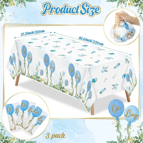 Miniatura 2 de Manteles para Fiesta de Baby Shower - 3 Piezas Cubiertas de Mesa Acuarela Azul para Decoraciones de Fiesta de Cumpleaños, Mantel de Plástico