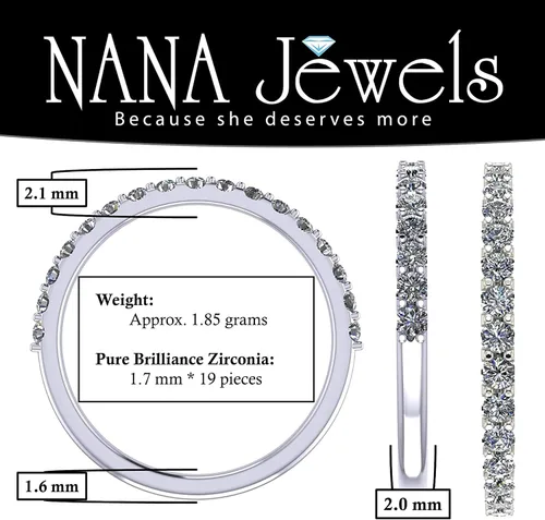 Miniatura 2 de NANA Jewels Anillo de boda con circonita cúbica en plata de ley 925 de 10 quilates y oro de 14 quilates, apilable, anillo de aniversario de media