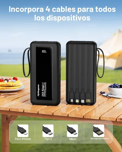 Miniatura 3 de Cargador portátil con cables integrados, batería de 10,000 mAh delgada, carga rápida de 22.5 W, banco de energía con pantalla LED USB C, 6 salidas
