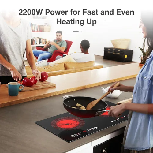 Miniatura 4 de VBGK Cocina eléctrica, 110 V, 24 pulgadas, 2 quemadores, estufa integrada y encimera, estufa de 2200 W, 9 niveles de potencia, bloqueo