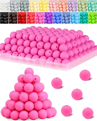 Miniatura 14 de 120 cuentas de silicona de FIVEIZERO para hacer llaveros, cuentas focales redondas de goma de silicona turquesa de 0.59 pulgadas a granel